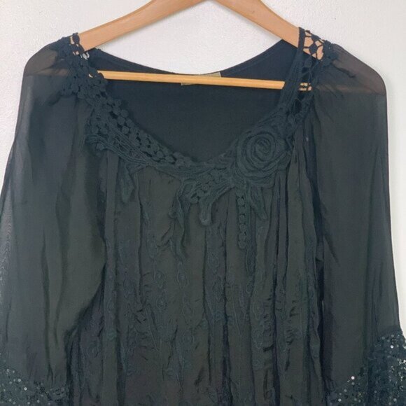 Beyond Capri Embroidered Beaded Lace Boho Tunic Blouse - Picture 3 of 9